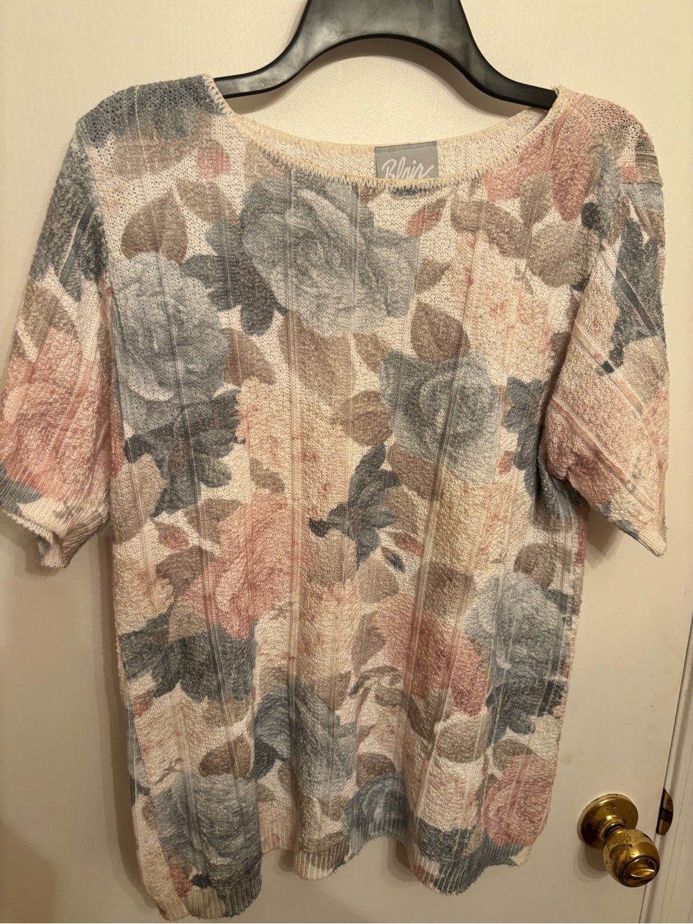 Blair Floral Knit Short Sleeve Top in Pink, Blue, and Beige